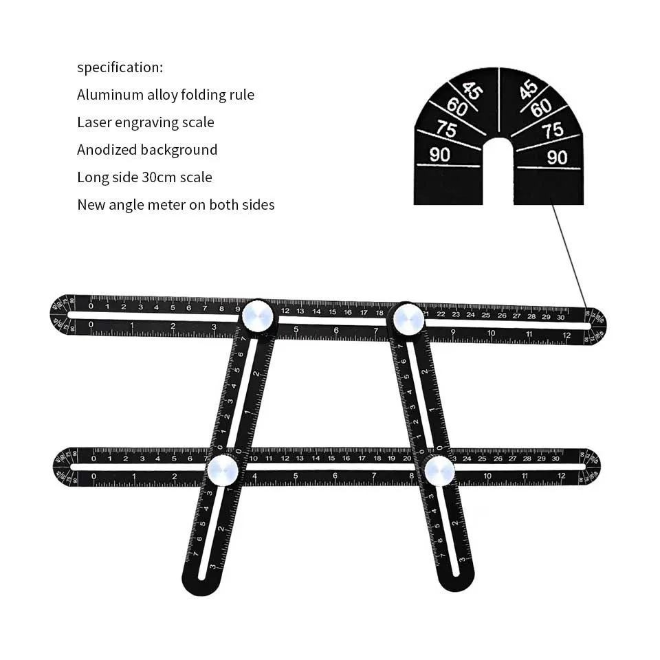 Четыре Складные линейки из алюминиевого сплава с измерительным инструментом для углов инструмент для кирпичной плитки деревянный угловой шаблон инструмент четырехсторонняя линейка
