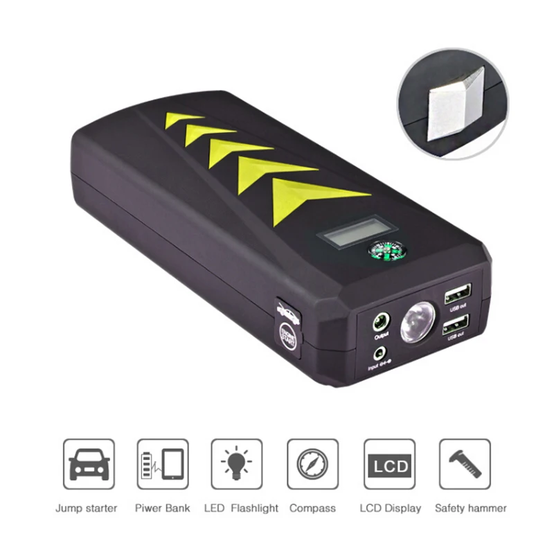 HCOOL Car Jump Starter Emergency Kit 24000mAh 1000A Peak Multifunction Quick Charge Power Bank Dual USB Charge Port Flashlight