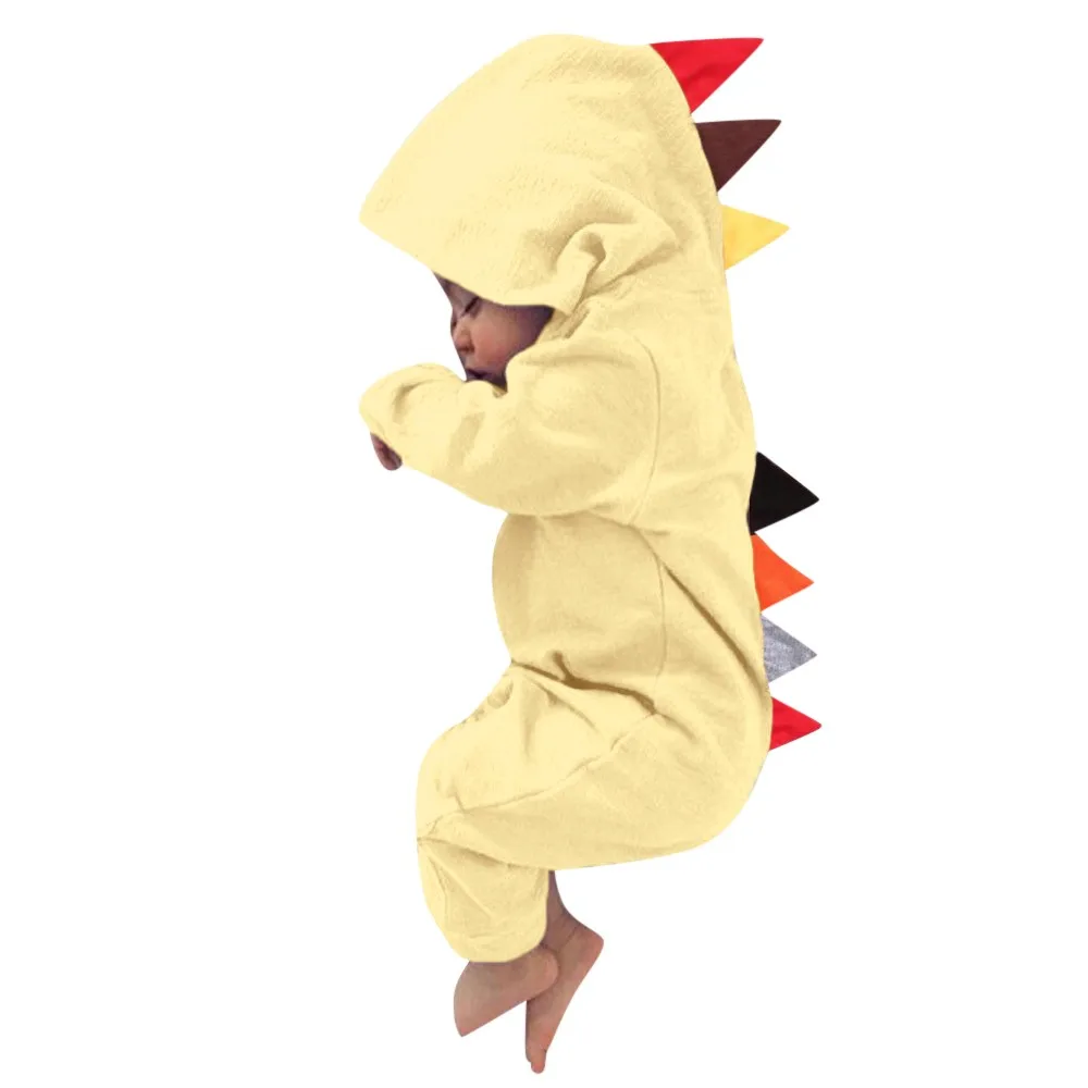 Комбинезон с капюшоном на молнии с динозавром для новорожденных мальчиков и девочек, комплекты одежды, детские комбинезоны, Осенний хлопковый комбинезон