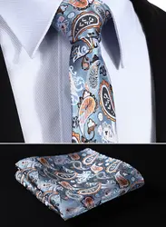 Tp810n7 оранжевый серый Пейсли 2.75 "100% шелк тканые тонкий Тощий Узкие Для мужчин галстук платок карман квадратных костюм комплект