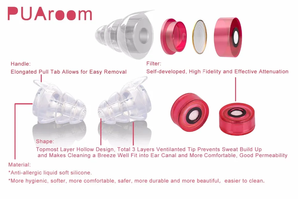 PUAroom high fidelity earplugs hearing protection red