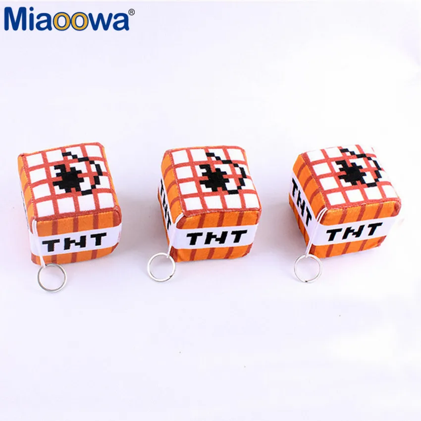 1pc 10*10cm Minecraft Plush Toys Cotton Stuffed TNT Key Chain Bomb For Kids gift cartoon plush collection wholesale