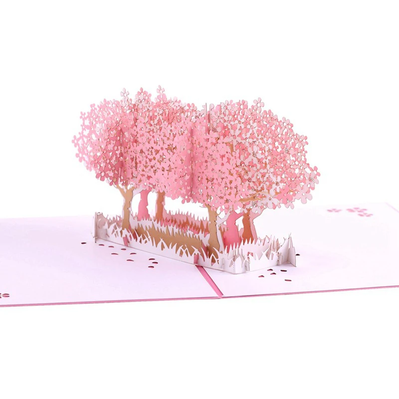  3D Handmade 2pcs Pink Blooming Cherry blossoms Tree Paper Invitation Greeting Cards PostCard Mother - 32910912523