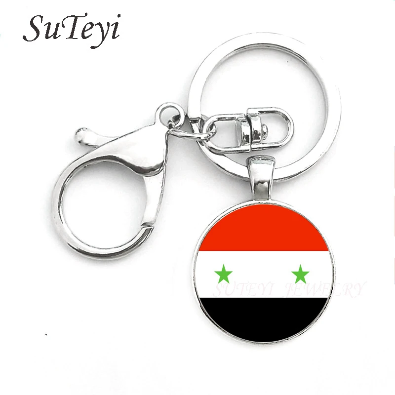 

Personality Time Gem Key Chain Syria and Armenia and Yemen Flag Art Key Ring Jewelry Handmade Crystal Keychain For Unisex
