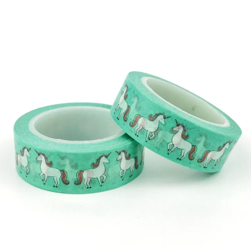 

2PCS/lot Decorative Cute Turquoise Unicorn Washi Tapes 1.5cm*10m Kawaii Scrapbook Masking Tape Photo Album Diy Decorative Tapes