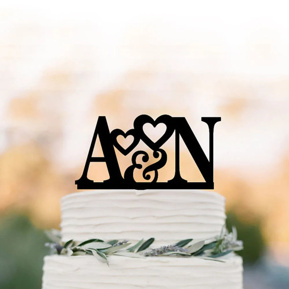 Personalized wedding Cake topper initial,acrylic silver wooden monogram cake topper with letter for birthday, custom cake topper
