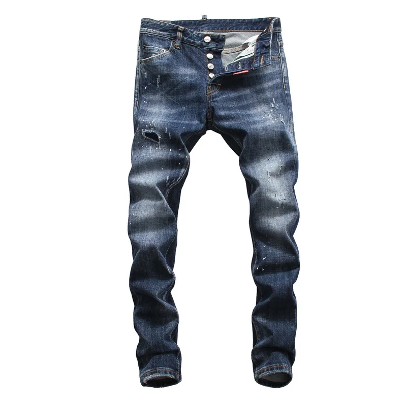 

2019 DSQPLEIND2 Dsq Men's jeans Printed With Hole Washed Casual Skinny Denim Jean for man 100% cotton Button Zipper Top Quality