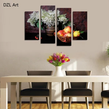

Hot Sell 4 Panels Modern Home Decoration Wall Picture Print on Canvas Static Flowers Picture wall picture for The Restaurant