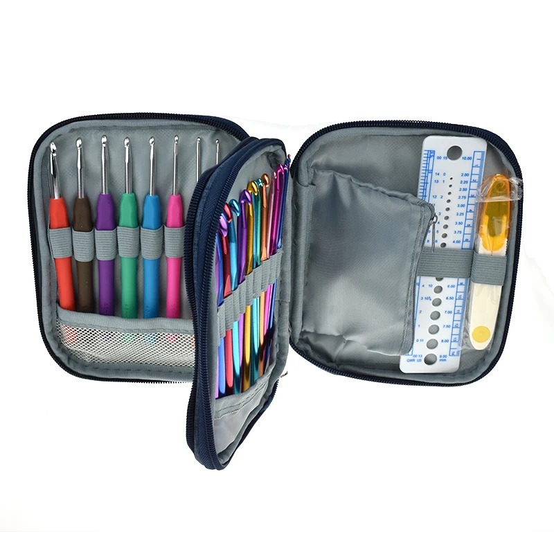 Mix 23pcs Crochet Hooks Set Yarn Knitting Needle Sewing Needles Scissors Set With Blue Case Women DIY Craft Tools Accessories  (6)