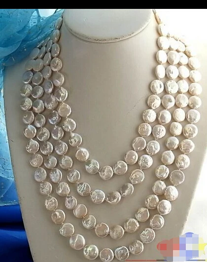

DD Wholesale FREE SHIPPING >>> LONG 100" 14MM COIN WHITE FRESHWATER CULTURED PEARL NECKLACE p837