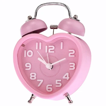 

New Cute Small Double-Bell Night Light Children Mini Quartz Alarm Clock Heart
