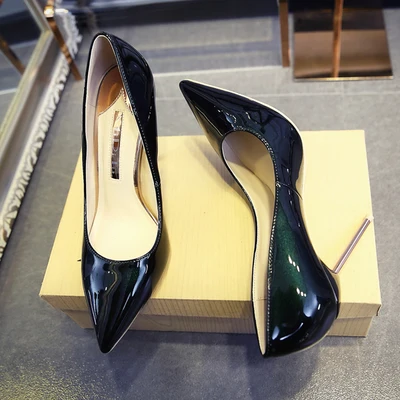 Dark Green 10cm Heel Туфли-лодочки; женская обувь; Новинка года; красные туфли на высоком каблуке из лакированной кожи; пикантные туфли на металлической шпильке; Fenty Beauty; женские вечерние туфли из прозрачного пластика; большой размер 43 - Цвет: Dark Green 10cm Heel