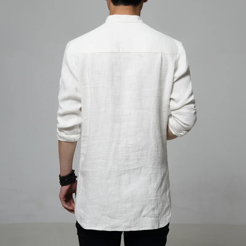 Брендовая мужская льняная рубашка со стоячим воротником, мужские рубашки с вышивкой, популярные белые льняные хлопковые рубашки с длинным рукавом, мужские Азиатские размеры M-6XL CY8001