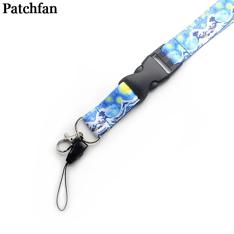 Patchfan звездное небо Kanagawa волна искусство крутые мужские lanyards ключи в мобильном телефоне ремни Ожерелье держатели карт ленточки A2128