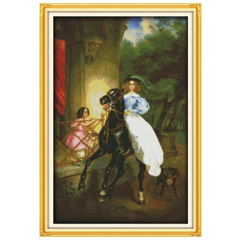 

The Horse Riding Woman Counted Cross Stitch 11CT 14CT Cross Stitch Sets Chinese Cross-stitch Kits Embroidery Needlework