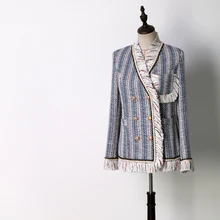 Его haute couture Весна и осень s светская небольшой сладкий ветер твид в полоску костюм с кисточками куртка