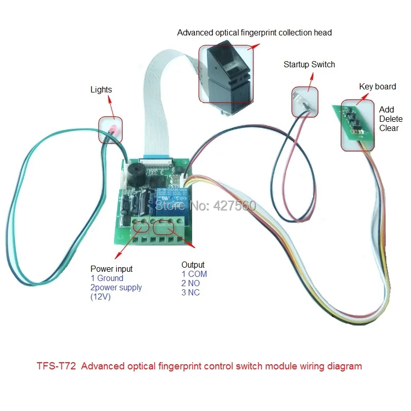 Биометрический переключатель контроля отпечатков пальцев, релейный выход, контроль зажигания автомобиля, контроль доступа к двери, TFS-T72B