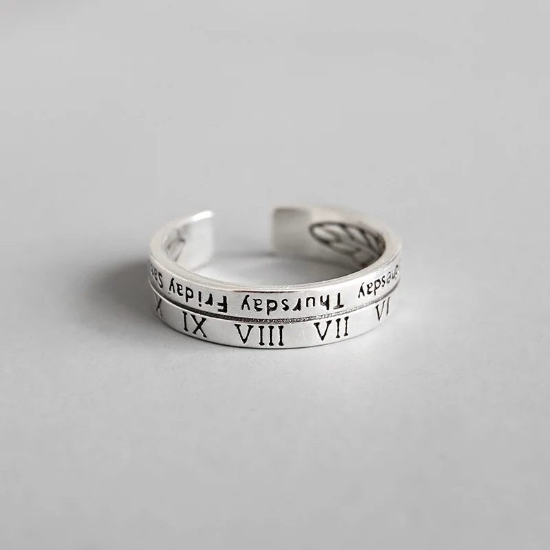 

CHOZON S925 sterling Silver Roman number and English week ring personality simple design for woman fashion jewelry
