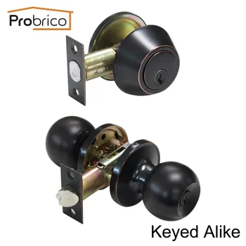 

Probrico Anti-Theft split door handles Interior Home Security locks Keyed Alike Deadbolt locks Oil Rubbed Bronze door hardware