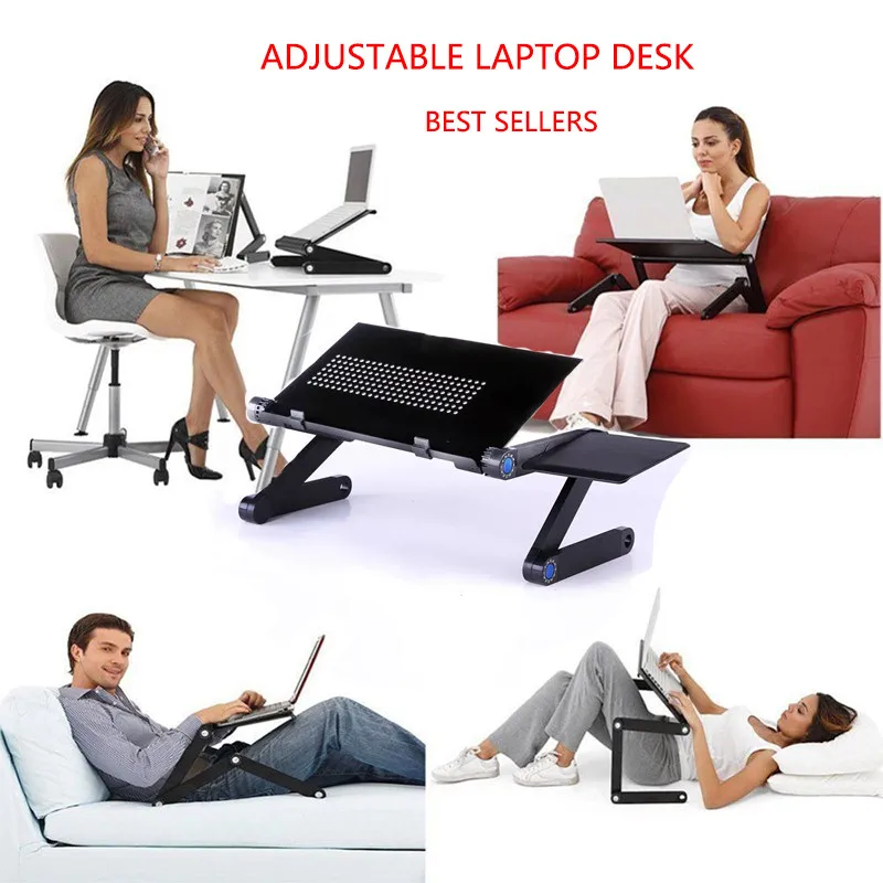 المحمولة طاولة كمبيوتر محمول قابلة للطي قابل للتعديل طاولة قابلة للطي ل Lapdesk صينية PC دفتر الألومنيوم حامل صينية مع لوحة الماوس دروبشيب