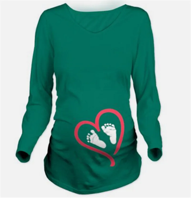 Новинка, Enceinte, топы для беременных женщин, одежда, футболка для материнства, рубашки, Снеговик на Рождество, с принтом, хлопковая одежда для беременных, рубашка - Цвет: Зеленый