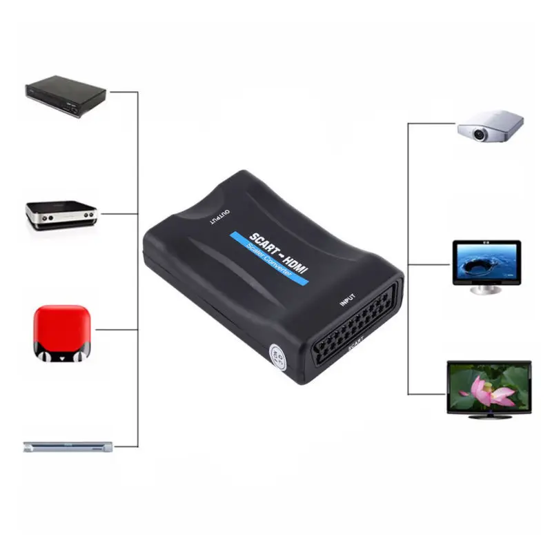  SCART A HDMI Video Audio Upscale Dell'adattatore del Convertitore 1080 P HD TV DVD SKy Box