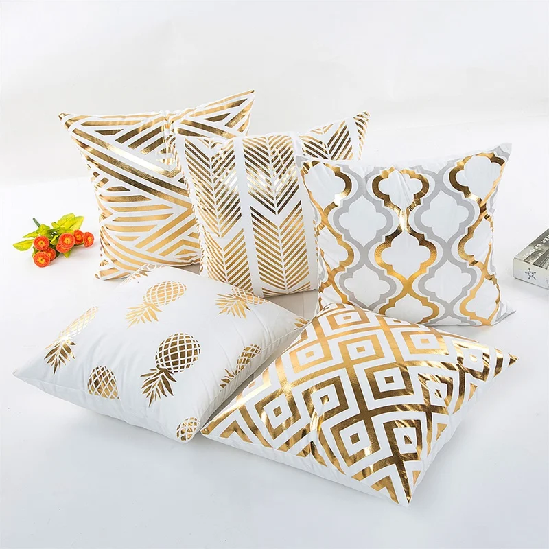 Fuwatacchi чехол для подушки с бронзовым рисунком, золотой геометрический узор, ананас, перо, декоративная наволочка для подушки, домашний диван, автомобильный чехол для подушки