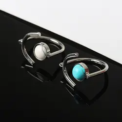 Черный, белый цвет синий Мрамор зерна камень геометрических Стиль Specail разработан Серебряные кольца для Для женщин