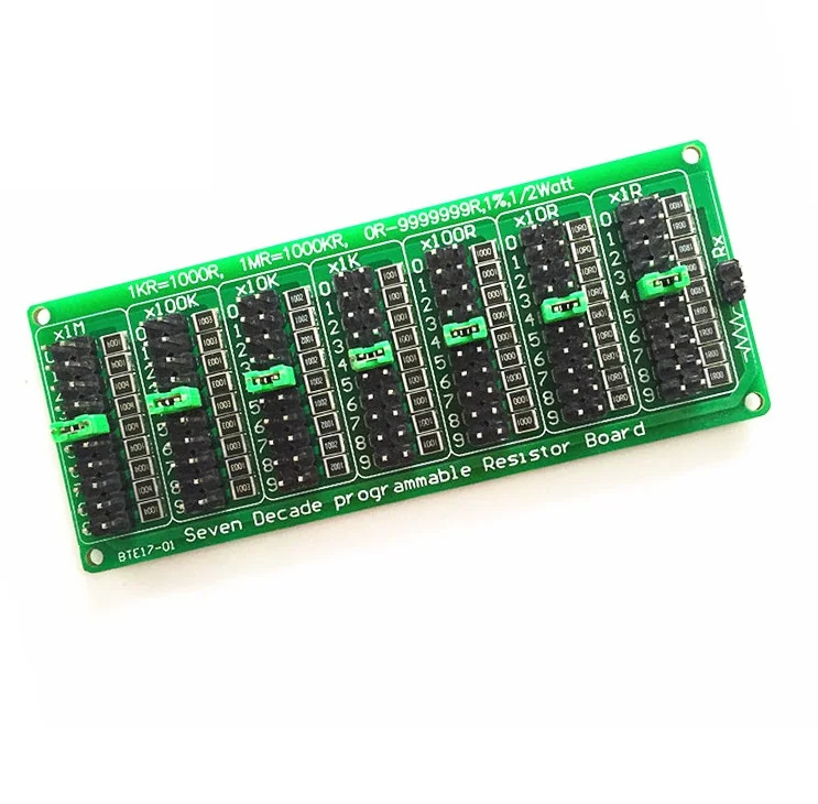 

Seven Decade Programmable Resistor Resistance Board Module 1R - 9999999R Step 1R 1% 1/2 Watt jumper caps 200v