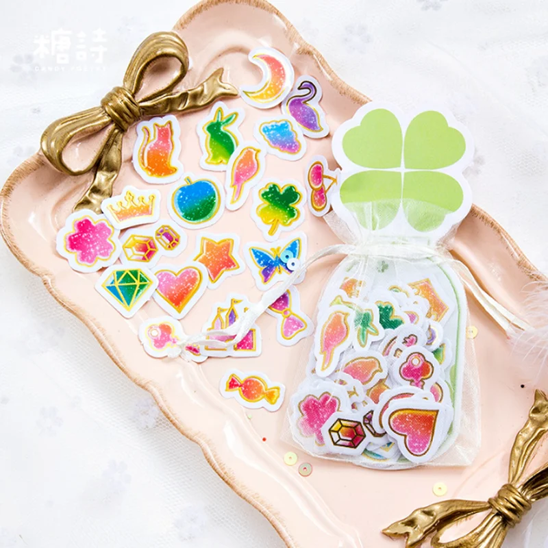 

1 Pack Lovely Colourful Bronzing Glittering Decorative Sticker DIY Scrapbooking photo Label Diary Album Sticker