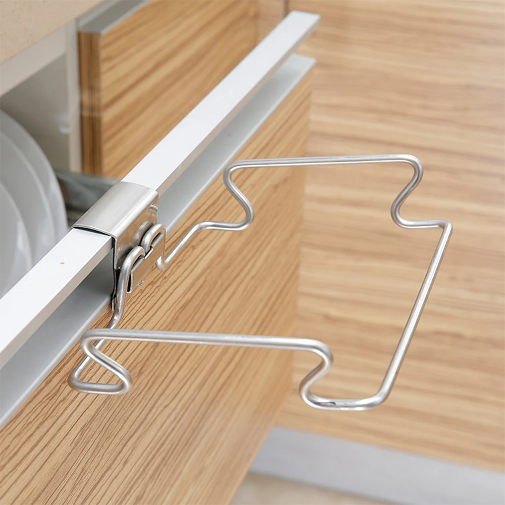 

Cupboard Stainless Steel Basket Hanging Trash Can Waste Bin Garbage Rack Kitchen Cabinet Door Back Hanging Trash Rack Storage