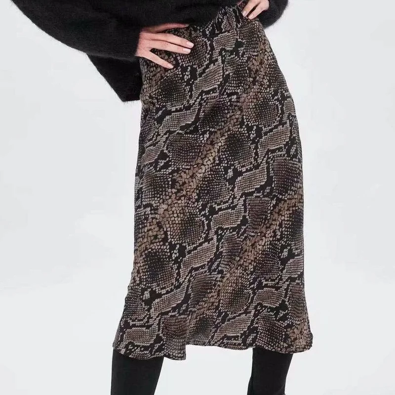 

ZA 2019 Spring New Women Snake Print Elegant Skirts AZ9102