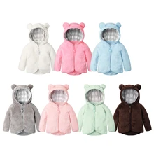 Новое поступление; толстовки для маленьких девочек; Зимние толстовки с капюшоном; флисовое пальто с милым медведем; детский пуловер; плотные модные однотонные Топы