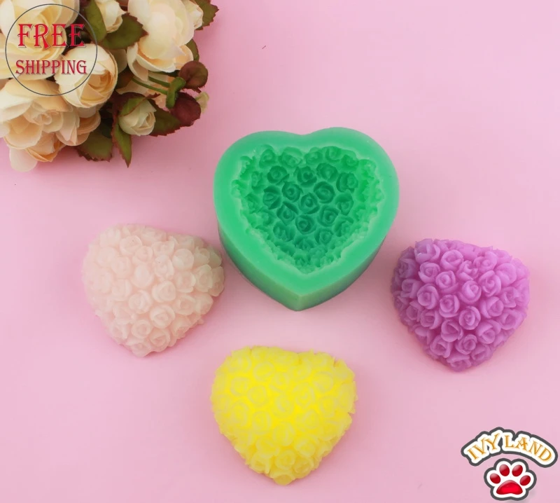 

Free Shipping,New Silicone,Heart Shaped Roses Design,Cake Decoration Mold,Soap / Chocolate / Fondant Mould