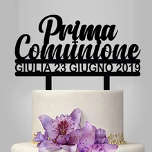 1 шт. пользовательское имя, дата, итальянский Прима Comunione акриловый торт Топпер для детей Eerste Heilige Communie вечерние украшения YC071