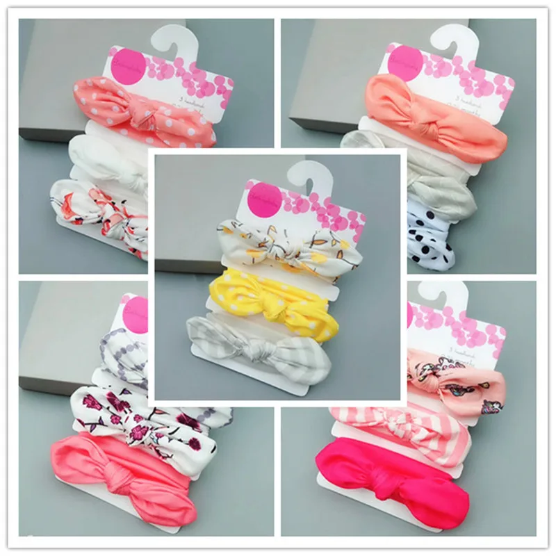 3Pcs Cute Rabbit Ear Baby Headband Neonata Bow Flower Elastic Haarband Girls Headbands Children Turban Hair Accessories Set | Детская