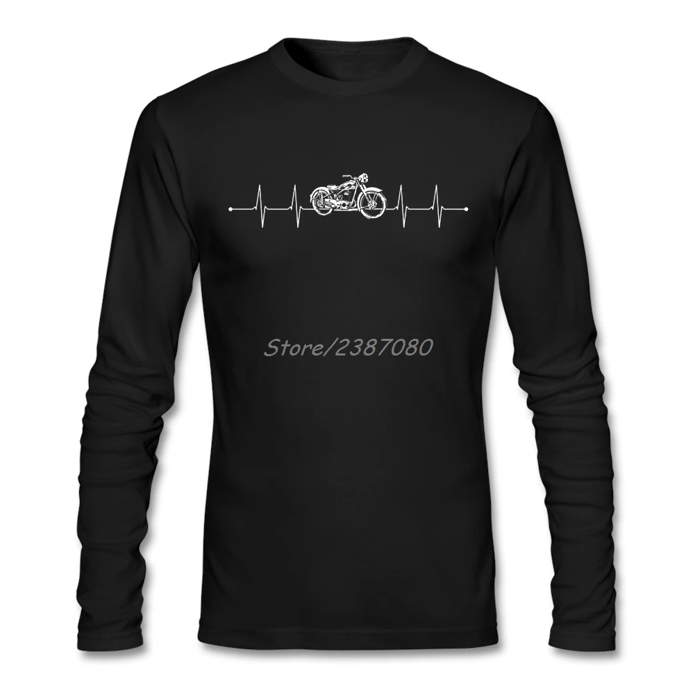 

Motorcycle Heartbeat T Shirt Long Sleeve Custom Brand Clothing Popular Kpop O-neck Cotton Mens T Shirts