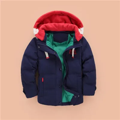 Зимняя куртка для мальчиков; Детские теплые кофты из хлопка; детская утепленная теплая куртка на белом утином пуху для девочек; детская верхняя одежда со съемным капюшоном - Цвет: Dark blue