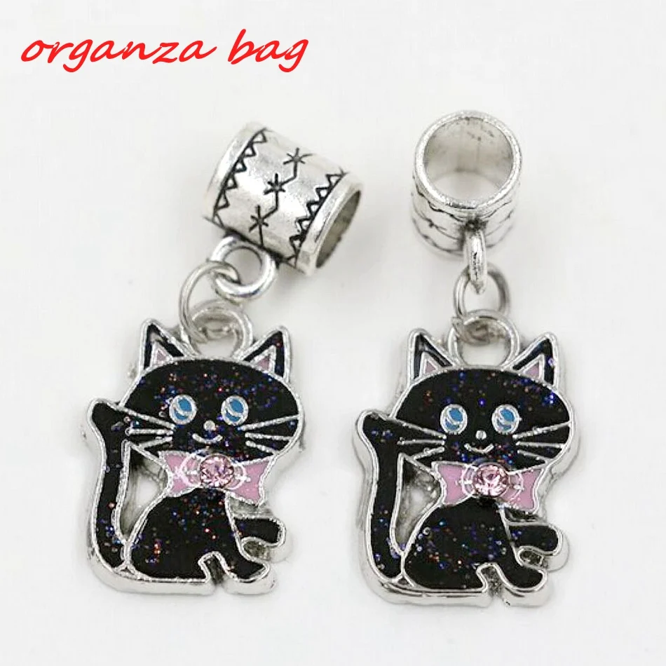 

Hot ! 5 pcs Black ENAMEL Bowtie Cat Dangle Bead fit European Style Charm Bracelets 14 x 30mm nm411