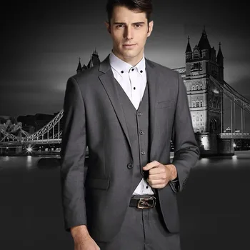 

Custom Made Slim Fit Groom mens Tuxedos dark Grey Best Man Suit Wedding Groomsman Suits for Men Bridegroom (Jacket+Pants+Vest)
