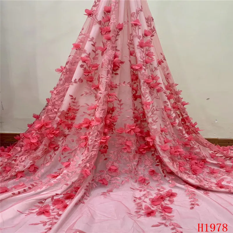 

2019 High Quality 3D Applique Nigerian Tulle Lace Fabrics African Lace Fabric Embroidered French Lace Material HJ1978-1