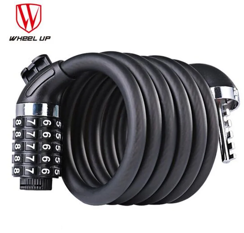 WHEEL UP Bike Bicycle 5 Letters Combination Coiled Bike Steel Cable Lock Cycling Password Lock