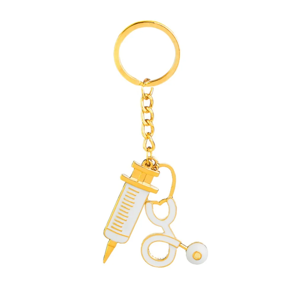 

Syringe Stethoscope Keychain Metal Gold Medical Supplies Keyring Key Chain For Doctors Nurse Jewelry Graduation Gift