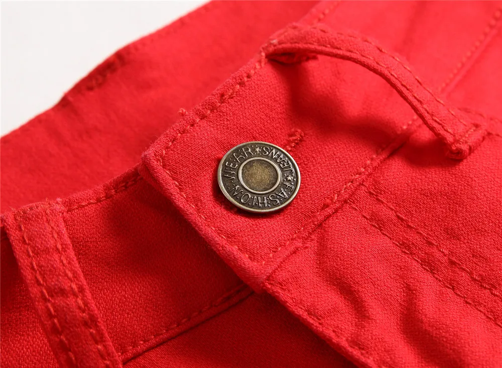 2018 Fashion Dropshipping Men jeans Red High Street Motorcycle Jeans Men Destroyed Ripped Pants Vintage Style Denim Trousers 15