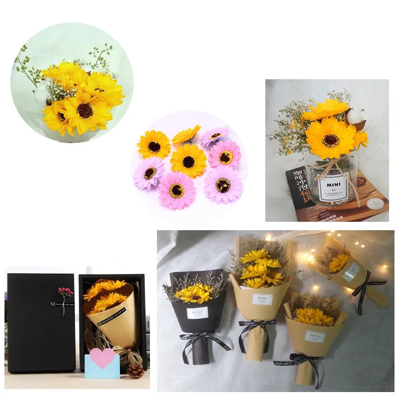 sunflower artificial flowers for wedding Soap Flower Head home decoration accessories Collocation Flower Shop Supplies JX011 (14)