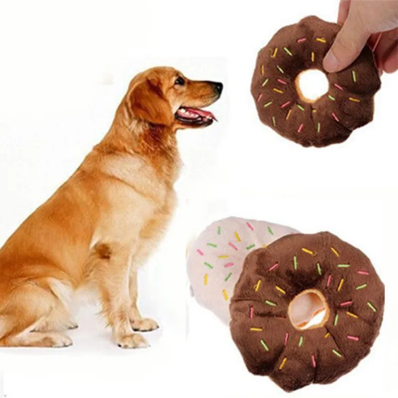 

Funny Pet Dog Chew Throw Toys Cute Donuts Puppy Cat Squeaker Squeaky Plush Sound Toys about 11cm pet toys for pet dog toy