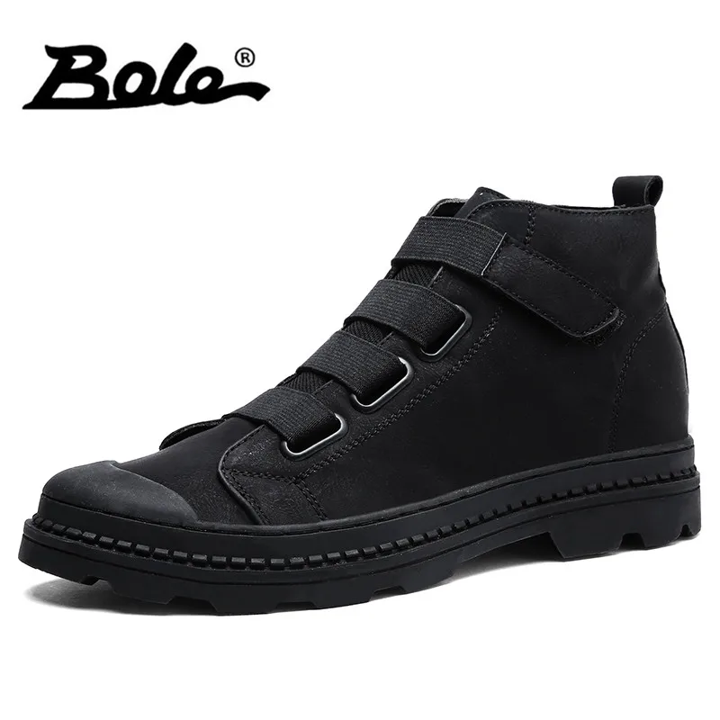 

BOLE Men High-top Leather Shoes Rubber Sole Casual Shoes Leather Sneakers for Men Round Toe Comfortable Waterproof Shoes