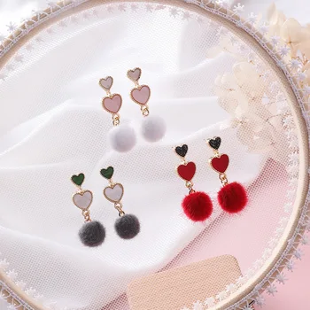 

12pairs/lot Sweet and colorful wool ball adorable girls small velvet Ball Earrings personality size heart shaped Earrings