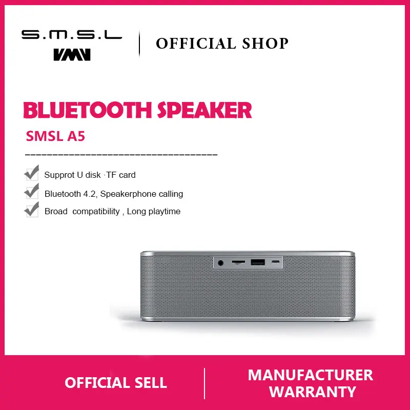 comprar VMV SMSL A5 BT4.2 Portáteis Alto falantes Bluetooth com Som Estéreo de Alta, Graves Ricos, Chamadas Hands free, fuction FM, cartão do TF U Disk