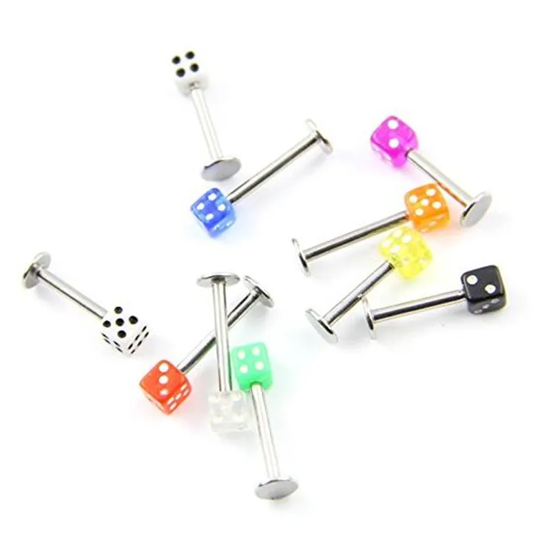 10pcs Dice Labrets Lip Ear Bone Bar Stud Chin Tongue Ring Body Piercing